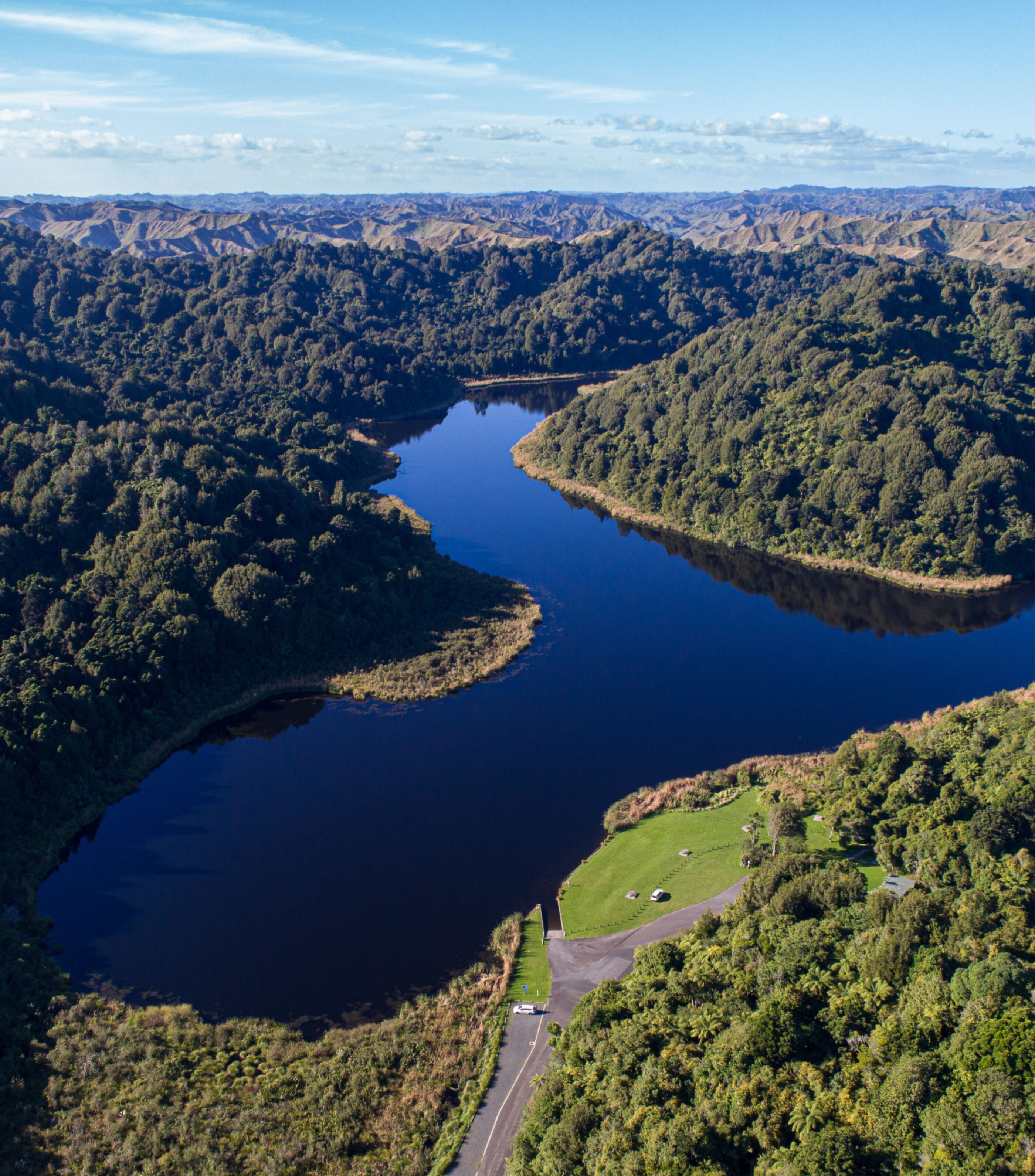 Taranaki 221341 aerial view of lake rotokare scenic reserve